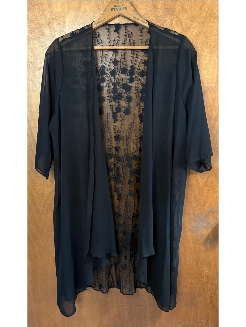 Sheer Mesh Black Floral Embroidered Lace Kimono Jacket Goth Fairy Grunge Witchy